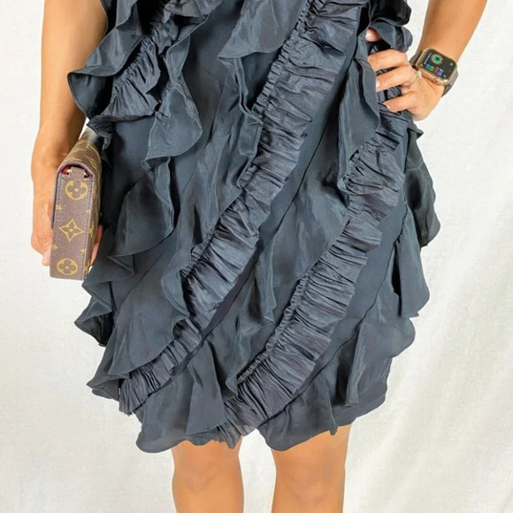 Marchesa Notte Black Silk Ruffle Cocktail Dress $795 - Picture 3 of 10